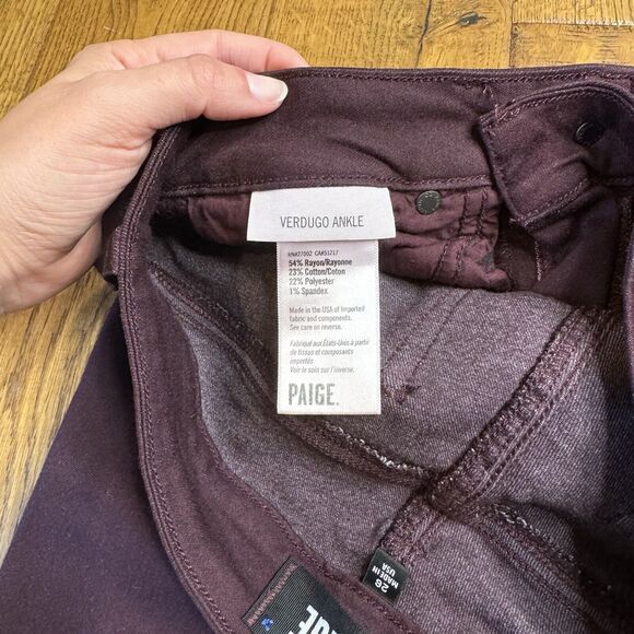 Paige Jeans Verdugo Skinny Ankle Jeans Burgundy Stretch Denim Women’s Sz 26 - Picture 8 of 8